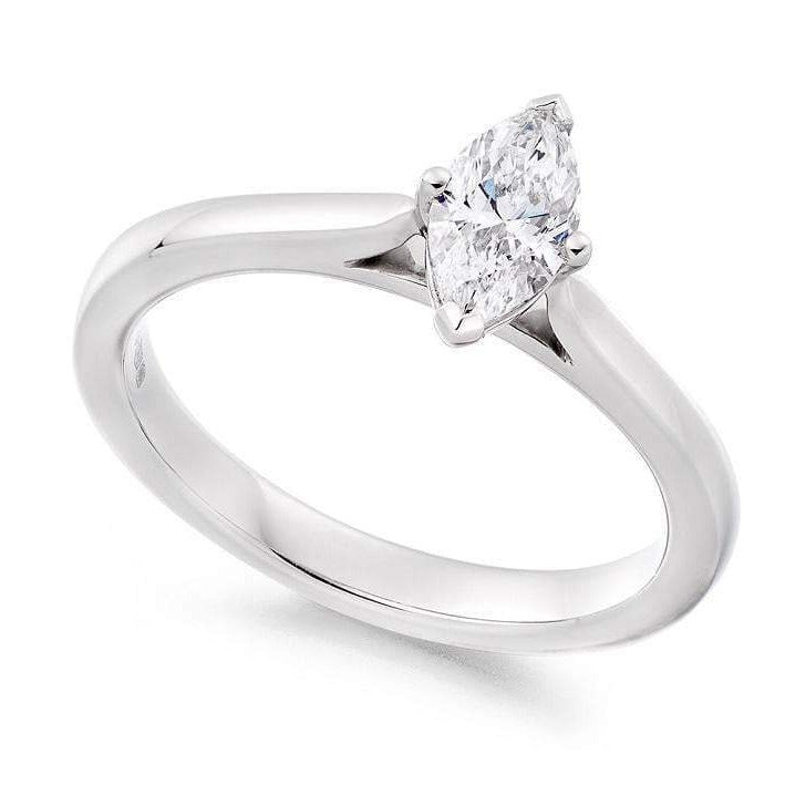 18K White Gold 0.50 Carat Marquise Solitaire Diamond Engagement Ring H/Si1 - Dorchester - Pobjoy Diamonds
