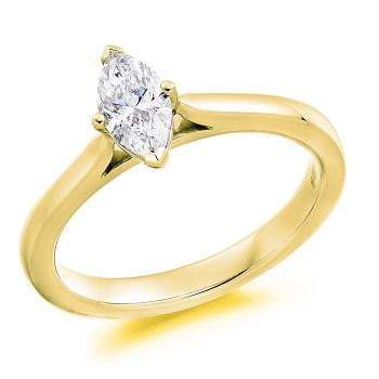 18K Yellow Gold 0.90 Carat Marquise Solitaire Diamond Engagement Ring F/VS2 - Pobjoy Diamonds