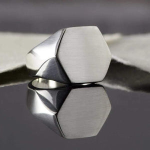 Handmade Mens Silver Hexagonal Ring - Pobjoy Diamonds
