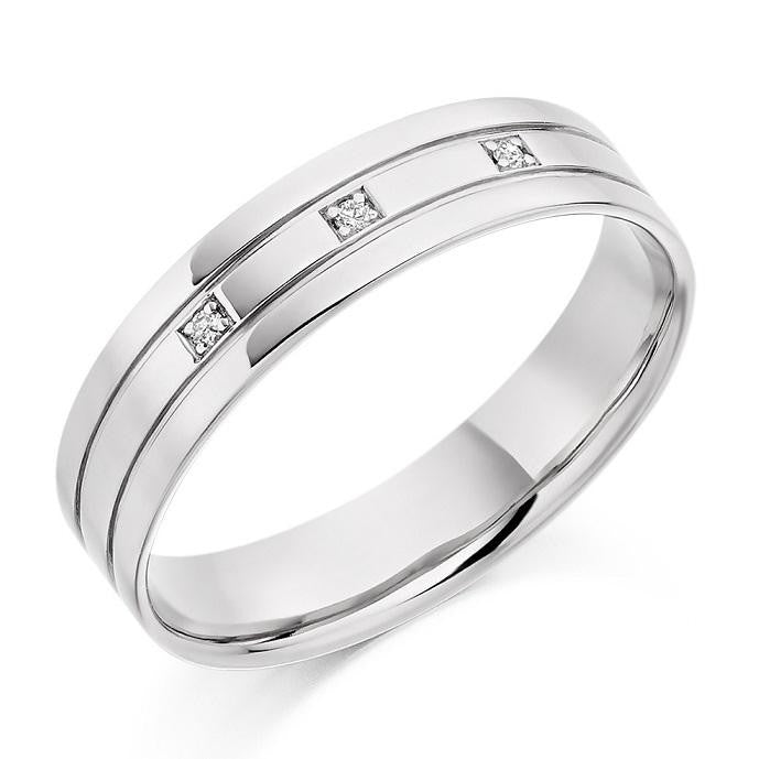950 Platinum & Diamond Mens Grooved Ring - Pobjoy Diamonds