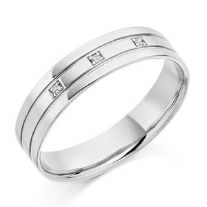 950 Platinum & Diamond Mens Grooved Ring - Pobjoy Diamonds