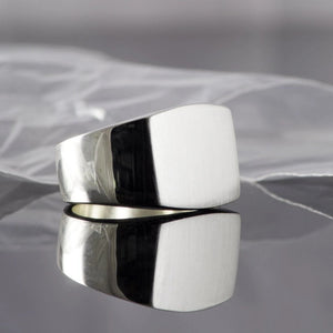 Handmade Mens SIlver Square SIgnet Ring- Pobjoy Diamonds