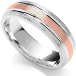 18K Gold & 950 Platinum Two Colour Grooved Ring 6mm - Pobjoy Diamonds
