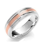 18K Gold & Platinum Two Colour Grooved Ring 6mm - Pobjoy Diamonds