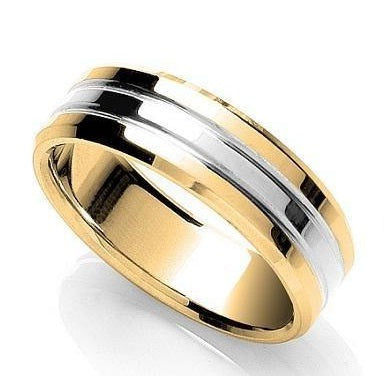 18K Gold & Platinum Two Colour Grooved Ring 7mm - Pobjoy Diamonds