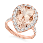 18K Rose Gold Pear Cut Morganite & Diamond Halo Ring 4.65 CTW