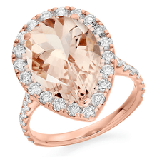 Load image into Gallery viewer, Pobjoy Diamonds - 18K Rose Gold Pear Cut Morganite &amp; Diamond Halo Ring 4.65 CTW