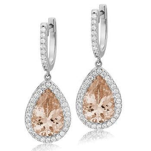 9K Gold 8.80 Carat Diamond Morganite Drop Earrings - Pobjoy Diamonds