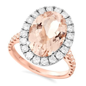 Pobjoy Diamonds -18K Gold Oval Cut Morganite & Diamond Halo Ring 6.80 Carat