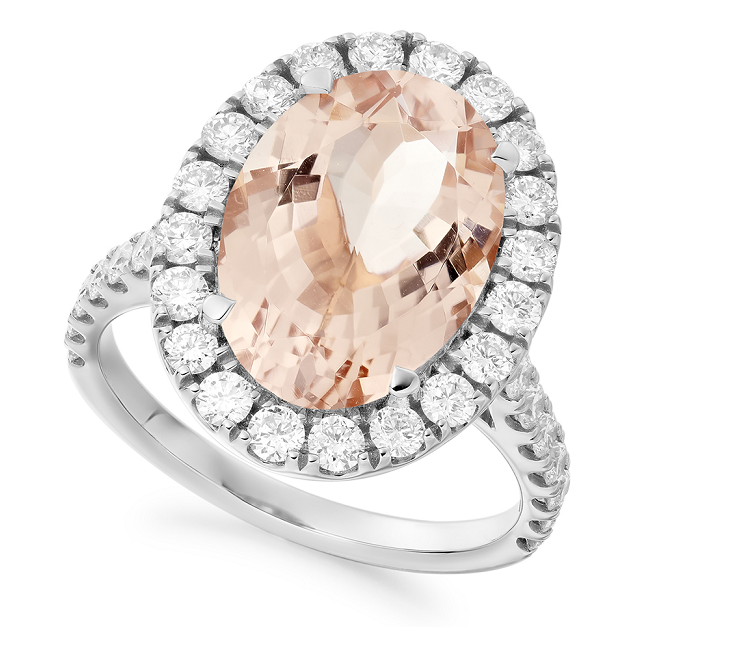 Pobjoy Diamonds -18K White Gold Oval Cut Morganite & Diamond Halo Ring 6.80 CTW