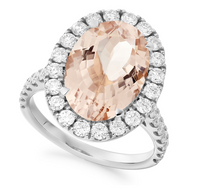 Load image into Gallery viewer, Pobjoy Diamonds -18K White Gold Oval Cut Morganite &amp; Diamond Halo Ring 6.80 CTW