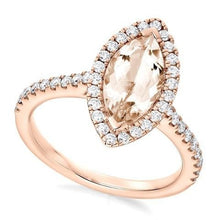 Load image into Gallery viewer, 18K Gold Marquise Cut Morganite &amp; Halo Diamond Ring 2.10 CTW - Pobjoy Diamonds