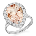 18K Gold Pear Cut Morganite & Diamond Halo Ring 4.65 CTW - Pobjoy Diamonds