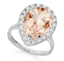 Load image into Gallery viewer, Pobjoy Diamonds - 18K Gold Pear Cut Morganite &amp; Diamond Halo Ring 4.65 CTW