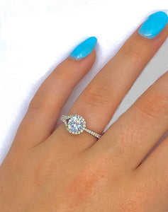 18K Yellow Gold Diamond Halo & Shoulders Engagement Ring 1.50 CTW-Napoli - Pobjoy Diamonds