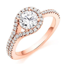 Load image into Gallery viewer, 18K Rose Gold Diamond Halo &amp; Shoulders Engagement Ring 1.50 CTW-Napoli - Pobjoy Diamonds