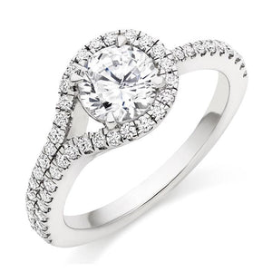18K White Gold Diamond Halo & Shoulders Engagement Ring 1.50 CTW-Napoli - Pobjoy Diamonds