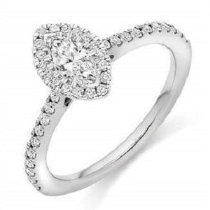 18K Gold Or Platinum Marquise Cut 1.10 CTW  Diamond Halo & Shoulder Engagement Ring F/VS2-Cosenza - Pobjoy Diamonds