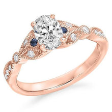 Load image into Gallery viewer, 18K Gold &amp; Diamonds With Sapphires Vintage Style Engagement Ring 1.00 CTW - G/VS2 - Pobjoy Diamonds
