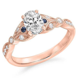 18K Gold & Diamonds With Sapphires Vintage Style Engagement Ring 1.00 CTW - G/VS2 - Pobjoy Diamonds
