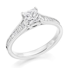 Load image into Gallery viewer, Princess Cut &amp; Baguette Shoulder Diamond Ring 0.50 &amp; 1.00 Carat E/VS1