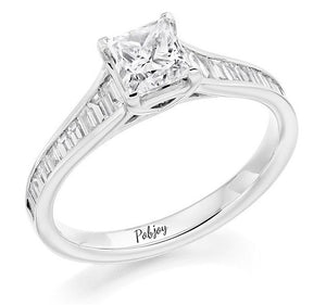 Princess Cut & Baguette Shoulder Diamond Ring 0.50 & 1.00 Carat E/VS1- Pobjoy Diamonds