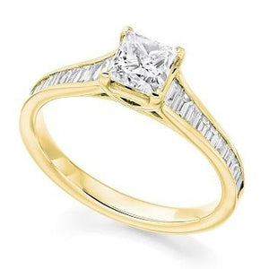 Princess Cut & Baguette Shoulder Diamond Ring 0.50 & 1.00 Carat E/VS1