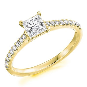 18K Gold Princess Cut 0.75 CTW Solitaire Diamond & Shoulders Engagement Ring  G/Si1 - Pobjoy Diamonds