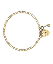 Load image into Gallery viewer, 9K Yellow Gold Lighter Weight Curb &amp; Padlock With Key Charm Bracelet - Pobjoy Diamonds