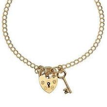 Load image into Gallery viewer, 9K Yellow Gold Lighter Weight Curb &amp; Padlock With Key Charm Bracelet - Pobjoy Diamonds