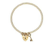 Load image into Gallery viewer, 9K Yellow Gold Lighter Weight Curb &amp; Padlock With Key Charm Bracelet - Pobjoy Diamonds