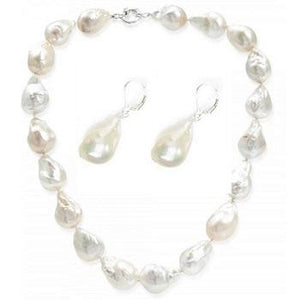 Fireball Freshwater Cultured Silver White Pearl Necklace & Earrings Set - Pobjoy Diamonds