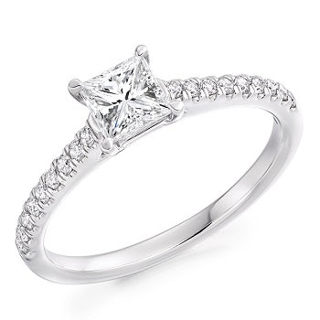 18K Gold Princess Cut 0.75 CTW Solitaire Diamond & Shoulders Engagement Ring  G/Si1 - Pobjoy Diamonds