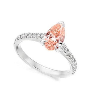 18K Gold Pink Pear Cut Lab Diamond Ring - Pobjoy Diamonds