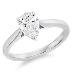 18K White Gold Pear Cut Solitaire Diamond Ring F/VS2 - Belini - Pobjoy Diamonds
