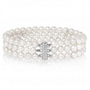 Triple Strand Freshwater Cultured Pearl & Silver Bracelet - Pobjoy Diamonds