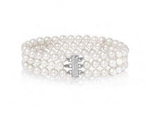 Load image into Gallery viewer, Triple Strand Freshwater Cultured Pearl &amp; Silver Bracelet - Pobjoy Diamonds
