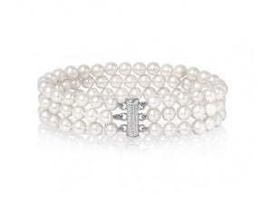 Triple Strand Freshwater Cultured Pearl & Silver Bracelet - Pobjoy Diamonds