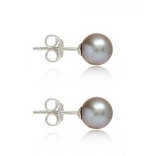 Load image into Gallery viewer, Freshwater Cultured Grey Round Pearl Stud Earrings - Pobjoy Diamonds