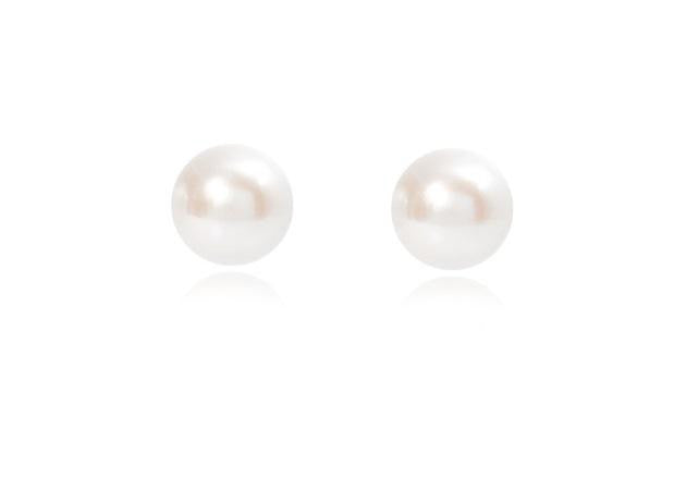Freshwater Large Silver White Button Cultured Pearl Stud Earrings - Pobjoy Diamonds
