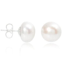Load image into Gallery viewer, Freshwater Large Silver White Button Cultured Pearl Stud Earrings - Pobjoy Diamonds