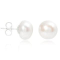 Freshwater Large Silver White Button Cultured Pearl Stud Earrings - Pobjoy Diamonds