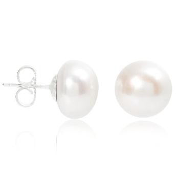 Freshwater Large Silver White Button Cultured Pearl Stud Earrings - Pobjoy Diamonds