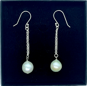 Freshwater Cultured Pearl & Silver Chain Drop Earrings