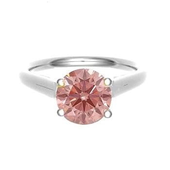 18K Gold Round Cut Fancy Intense Pink Lab Grown Diamond Ring 0.46 Carat - Pobjoy Diamonds