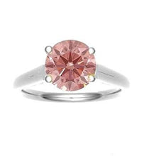 Load image into Gallery viewer, 18K Gold Round Cut Fancy Intense Pink Lab Grown Diamond Ring 0.46 Carat - Pobjoy Diamonds