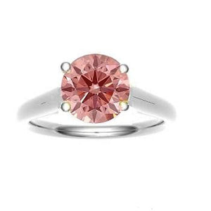 18K Gold Round Cut Fancy Intense Pink Lab Grown Diamond Ring 0.50 Carat - Pobjoy Diamonds