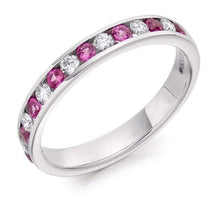 Load image into Gallery viewer, 18K White Gold Pink Sapphire Half Eternity Ring 0.60 CTW - Pobjoy Diamonds