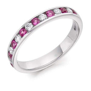18K White Gold Pink Sapphire Half Eternity Ring 0.60 CTW - Pobjoy Diamonds