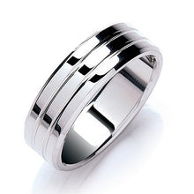 Load image into Gallery viewer, 18K White Gold Flat Court Twin Grooved Bevelled Edge 7mm Ri - Pobjoy Diamonds